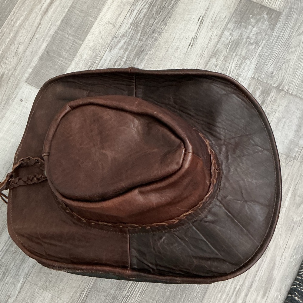 Dark Brown Rodeo Distressed Braided Vintage Leather Cowboy Hat - Picture 4 of 9